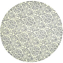 Hand-hooked Damask Beige-Yellow/ Grey Wool Rug (5'6 Round)