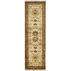 Legacy Hand-knotted Mahal Ivory/ Red Wool Runner (3' x 10')