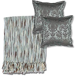 Blue/ Beige Throw Blanket and Decorative Pillows