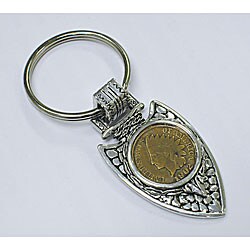 American Coin Treasures Indian Cent Silvertone Arrowhead Keyring
