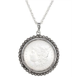 American Coin Treasures Morgan Silver Dollar Silvertone Necklace