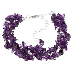 Stonique Creations Sterling Silver 3-strand Amethyst Chip Bracelet