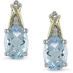 10k Gold and Silver Blue Topaz and Diamond Earrings