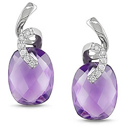 10k Gold Amethyst and Diamond Accent Spiral Earrings