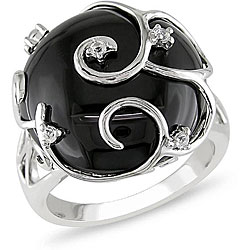 Sterling Silver Black Agate and White Topaz Ring | Overstock.com
