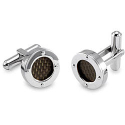Stainless Steel Men's Black Carbon Fiber Rivet Cuff Links