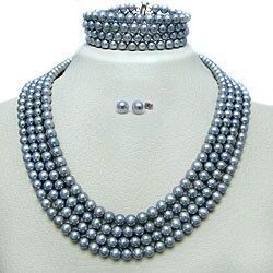 DaVonna Freshwater Grey Pearl Jewelry Set (6-7 mm)