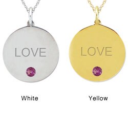 10k Gold Designer Engraved 'LOVE' Rhodolite Necklace