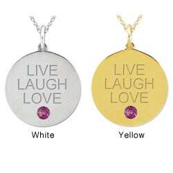 10k Gold June Birthstone Rhodolite Engraved 'LIVE LAUGH LOVE' Necklace