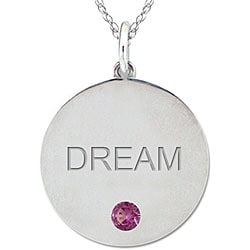 10k Gold June Birthstone Rhodolite Engraved 'DREAM' Designer Necklace