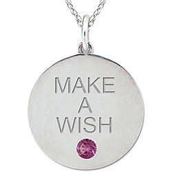 10k Gold June Birthstone Rhodolite Engraved 'MAKE A WISH' Necklace