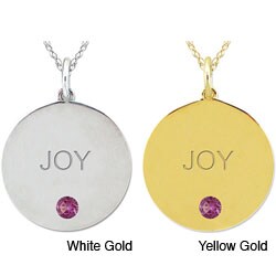 10k Gold June Birthstone Rhodolite Engraved 'JOY' Necklace