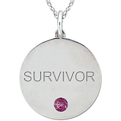 10k Gold June Birthstone Rhodolite Engraved 'SURVIVOR' Necklace