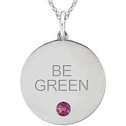 10k Gold June Birthstone Rhodolite Engraved 'BE GREEN' Necklace