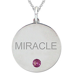 10k Gold June Birthstone Rhodolite Engraved 'MIRACLE' Necklace