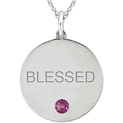 10k Gold June Birthstone Rhodolite Engraved 'BLESSED' Necklace