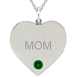 10k Gold Engraved 'MOM' Created Emerald Necklace