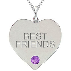10k Gold February Birthstone Amethyst Engraved 'BEST FRIENDS' Necklace