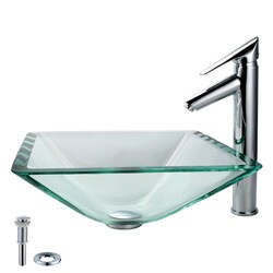 Kraus Aquamarine Clear Glass Sink and Decus Faucet