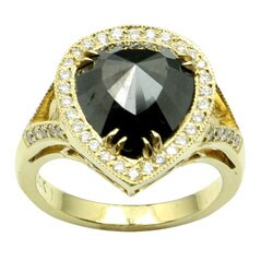 18k Yellow Gold 4 1/10ct TDW Black and White Diamond Ring (F, VS2)