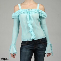Kaelyn Max Women's 'Cold Shoulder' Pleated Ruffle Top