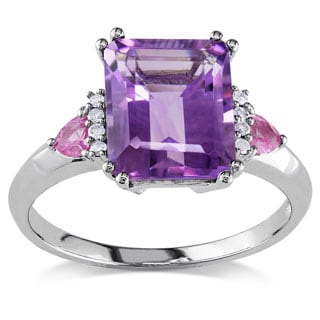 Miadora 10k Gold Amethyst, Pink Sapphire and Diamond Ring