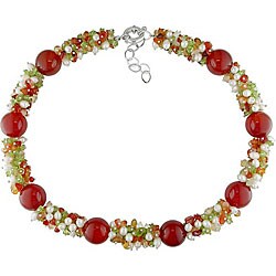 Carnelian, Quartz, and Pearl Bead Necklace