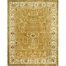 Handmade Classic Gold/ Ivory Wool Rug (5' x 8')
