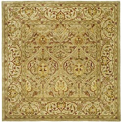 Handmade Mahal Light Brown/ Beige N.Z. Wool Rug (8' Square)