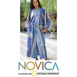 Women's 'Blue Welcome' Batik Robe (Indonesia)