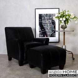 angelo:HOME Bogart Arm Chair and Ottoman Black Renu Leather