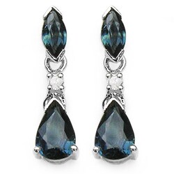 10k White Gold Genuine Blue Sapphire Earrings