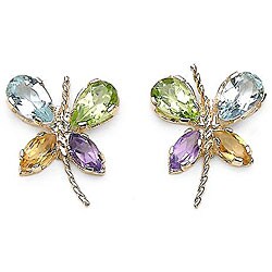 10k Yellow Gold Multi-gemstone Butterfly Earrings
