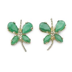 14k Gold Genuine Emerald Butterfly Earrings