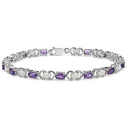 Sterling Silver Genuine Amethyst and Opal Bracelet