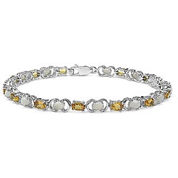 Sterling Silver Genuine Citrine and Opal Bracelet