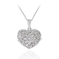 Icz Stonez Sterling Silver Cubic Zirconia Flower Heart Locket Necklace