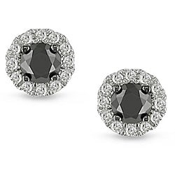 Miadora 14k Gold 1/2ct TDW Black and White Diamond Halo Earrings(H-I, I2-I3)