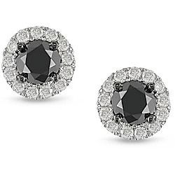 Miadora 14k White Gold 7/8ct TDW Black Diamond Stud Halo Earrings(H-I, I2-I3)