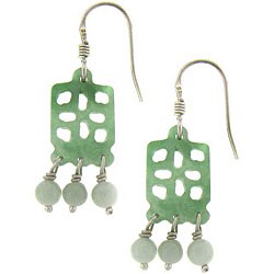 Sterling Silver Jade 'Good Luck' Ball Drop Earrings