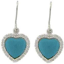 Sterling Silver Turquoise and CZ Heart Earrings