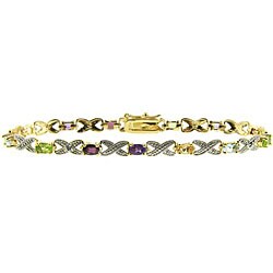 18k Gold over Silver Multi-gemstone and Diamond Accent Bracelet