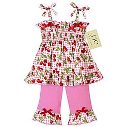 JoJo Designs Infant Girl's Pink and Green Cherry Smocked Set