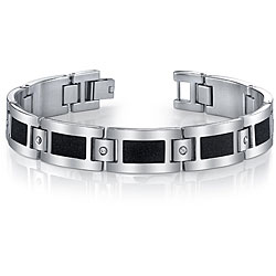 Stainless Steel Men's CZ and Black 'Diamond Brite' Bracelet