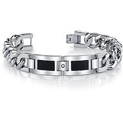 Stainless Steel Men's Black 'Diamond Brite' Curb Link Bracelet