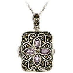 Glitzy Rocks Sterling Silver Marcasite and Amethyst Locket Necklace