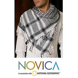Cotton 'Black Houndstooth' Scarf (India)
