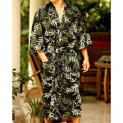 Cotton 'Forest Bamboo' Men's Batik Robe (Indonesia)