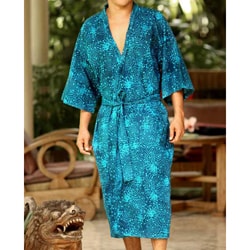 Cotton 'Cosmos' Men's Batik Robe (Indonesia)