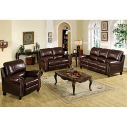 Abbyson Living Madison Premium Top-grain Leather Pushback Reclining Sofa Set